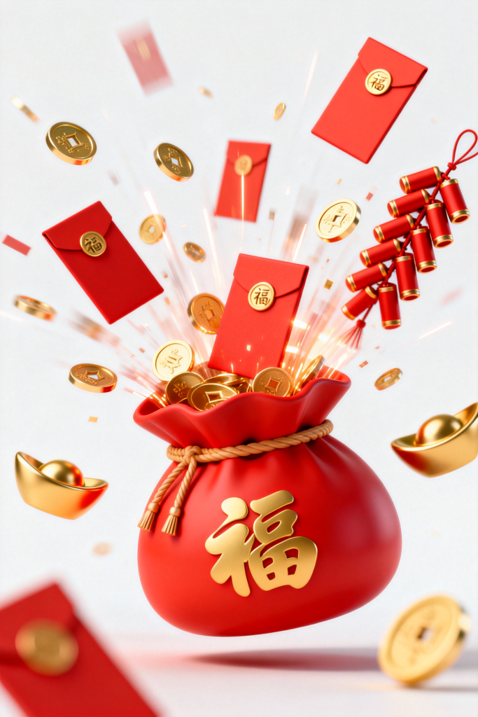 新年奖励抽奖红包礼品代金券福袋元素