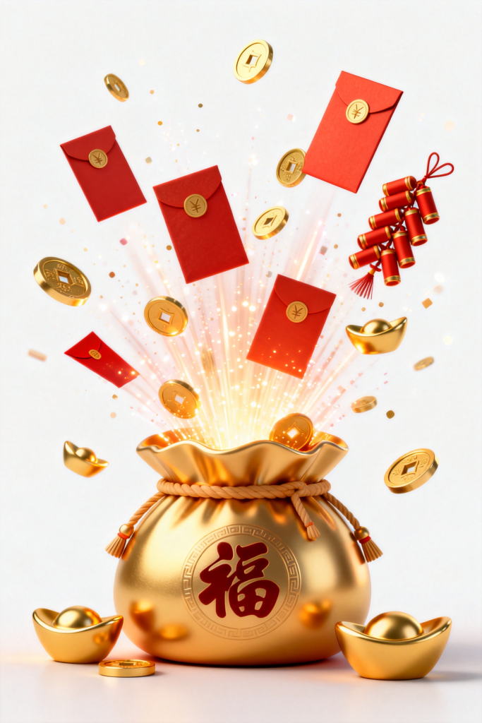 新年奖励抽奖红包礼品代金券福袋元素