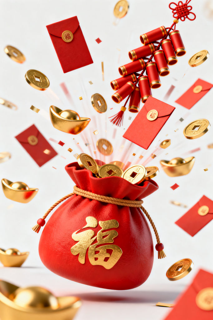 新年奖励抽奖红包礼品代金券福袋元素