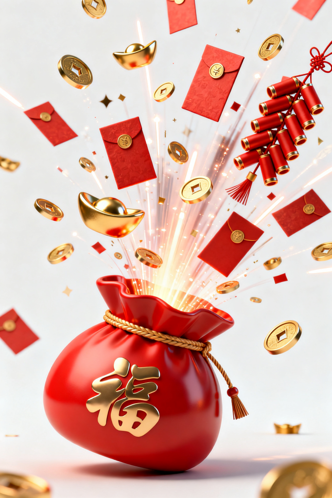 新年奖励抽奖红包礼品代金券福袋元素