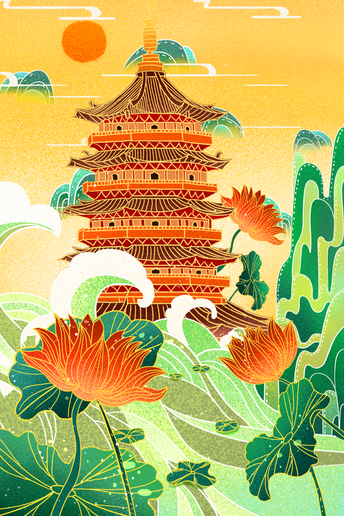 水彩花卉风景画插画