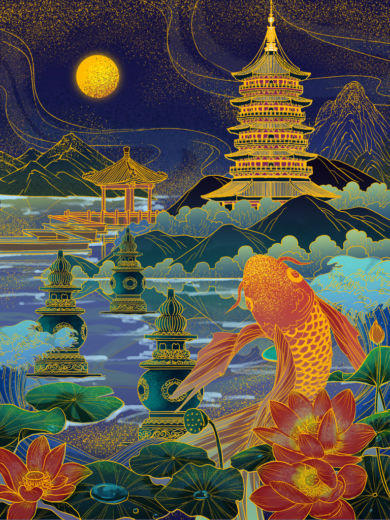 荷花中国风国潮花卉花朵插画