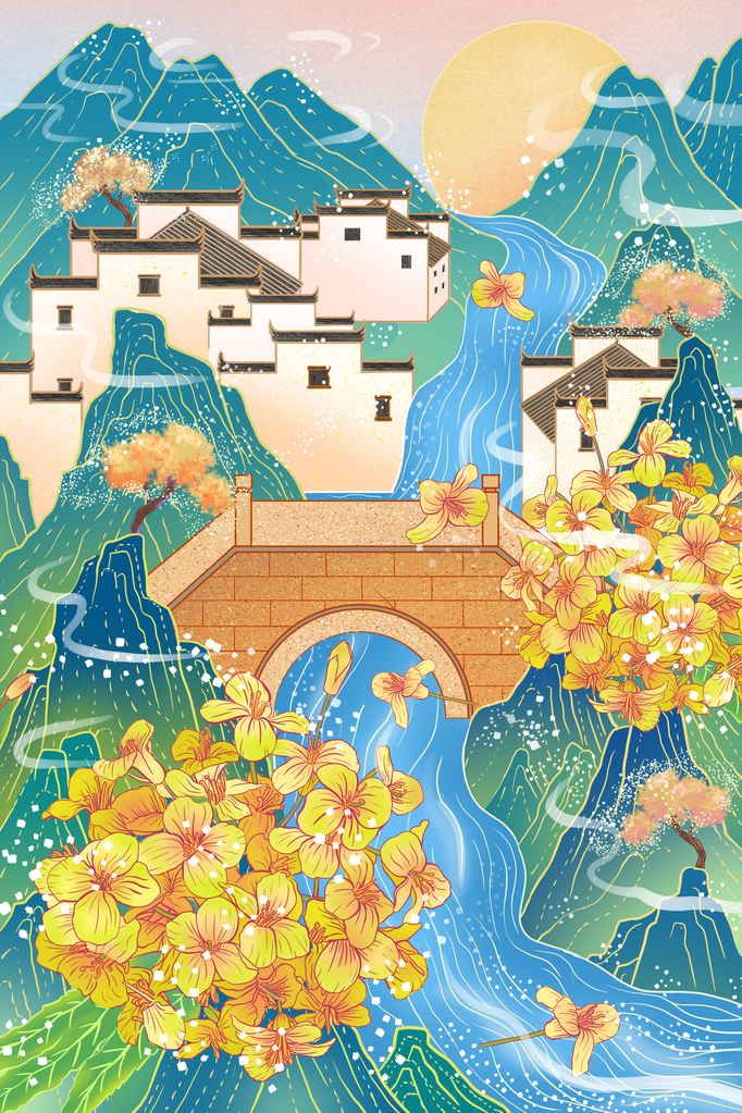 中国风国潮花卉花朵插画