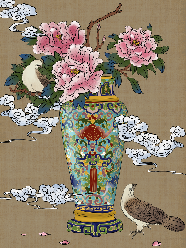 牡丹花中国风国潮花卉花朵插画