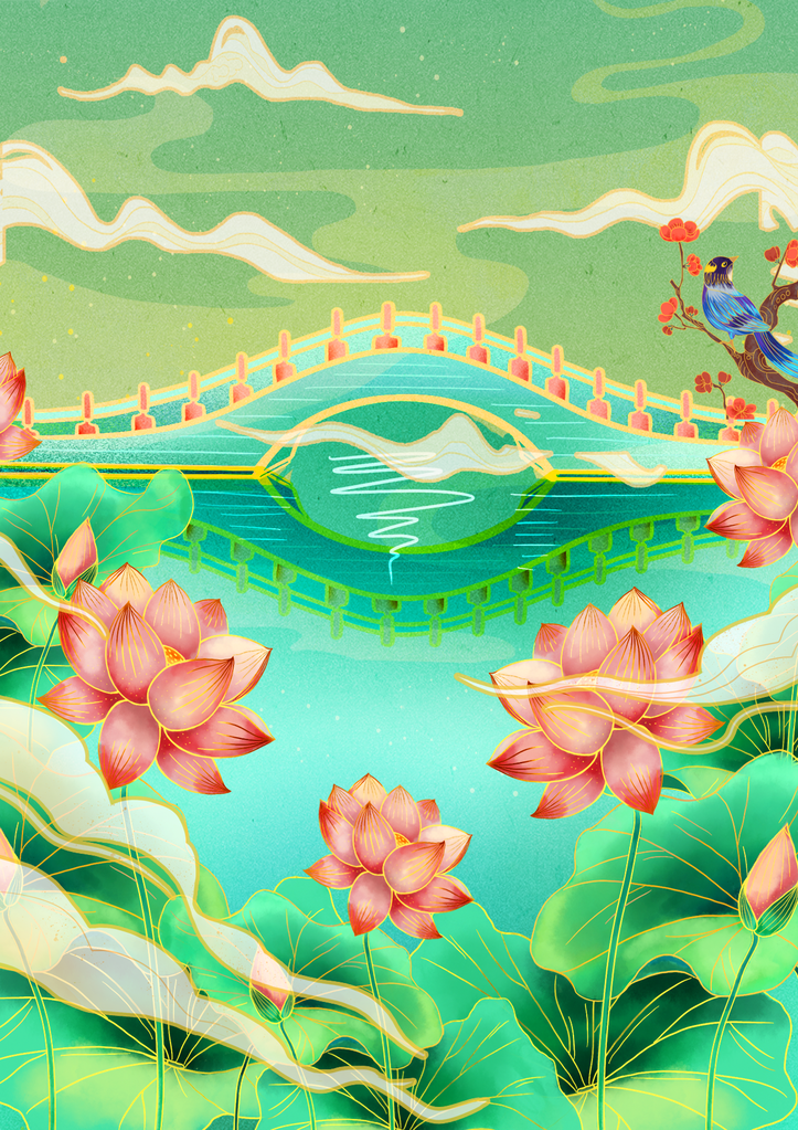 荷花中国风国潮花卉花朵插画