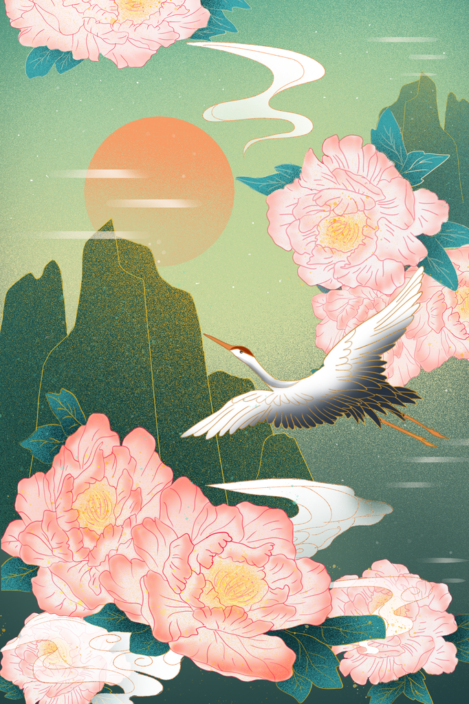 牡丹花中国风国潮花卉花朵插画