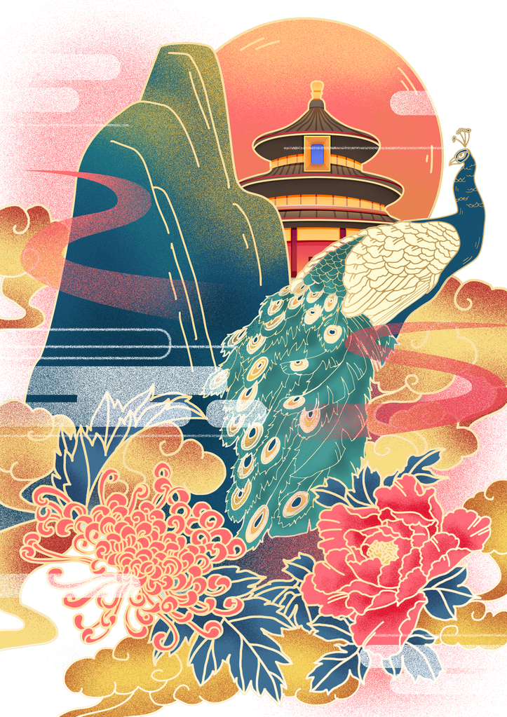 牡丹花中国风国潮花卉花朵插画