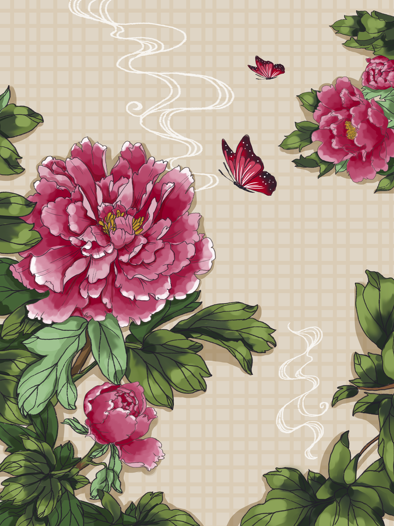 牡丹花中国风国潮花卉花朵插画