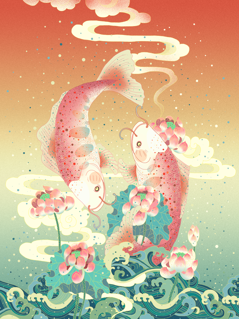 国潮锦鲤插画素材