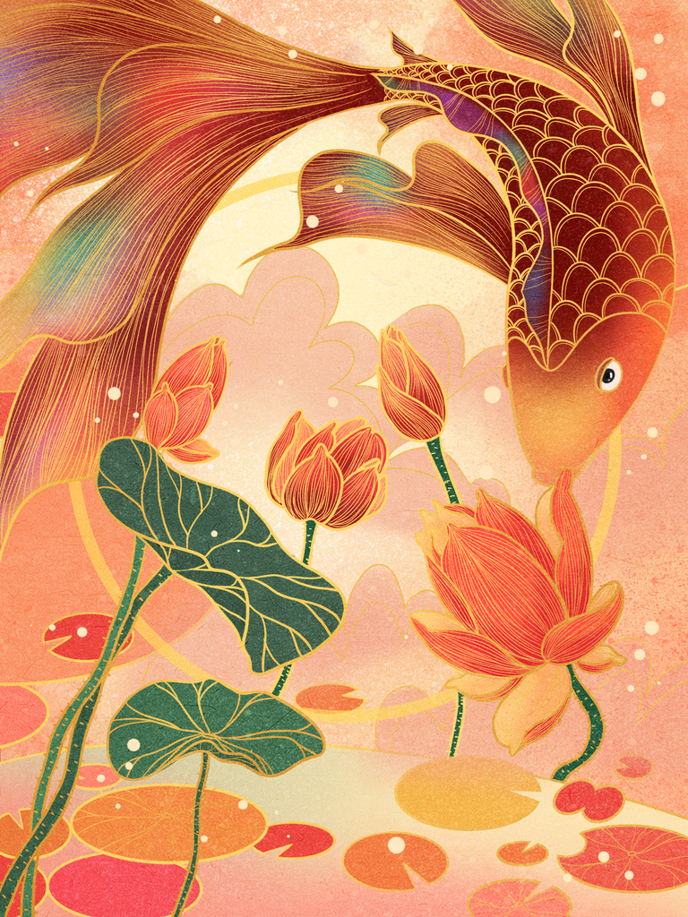 国潮锦鲤插画素材