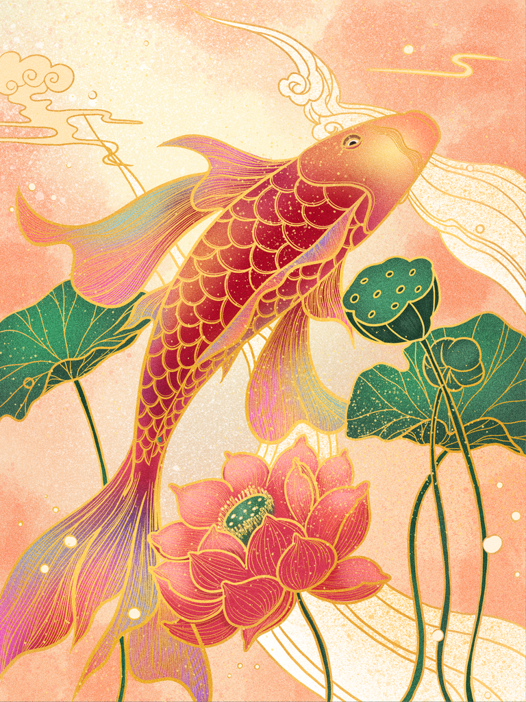 国潮锦鲤插画素材