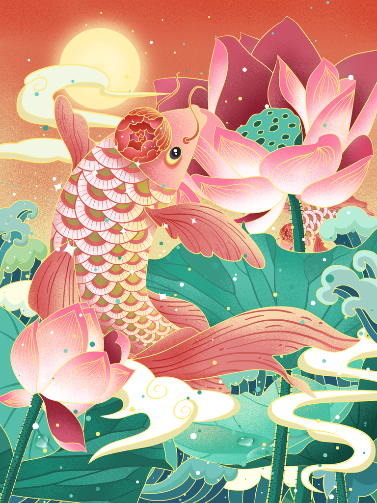 国潮锦鲤插画素材