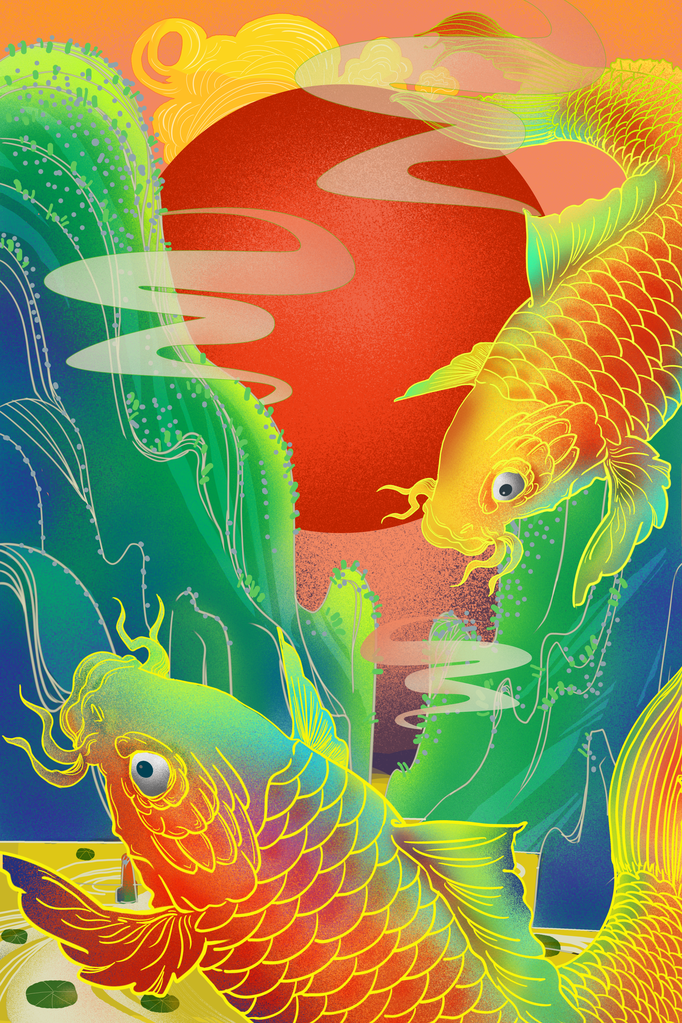 国潮锦鲤插画