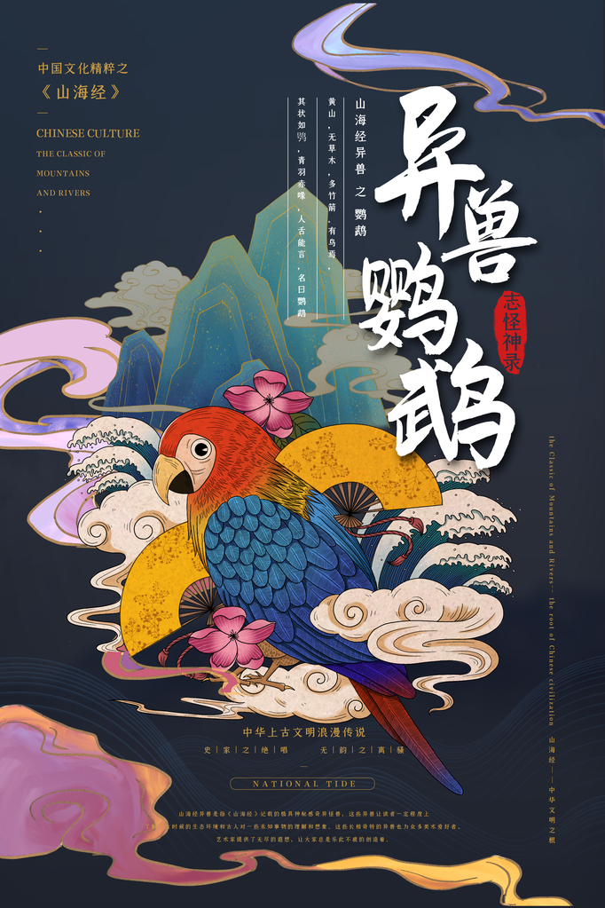 异兽鹦鹉山海经古代神话海报模板