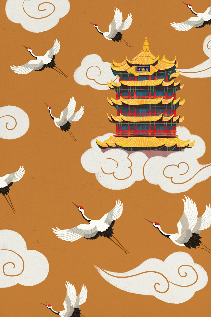 仙鹤国潮插画背景