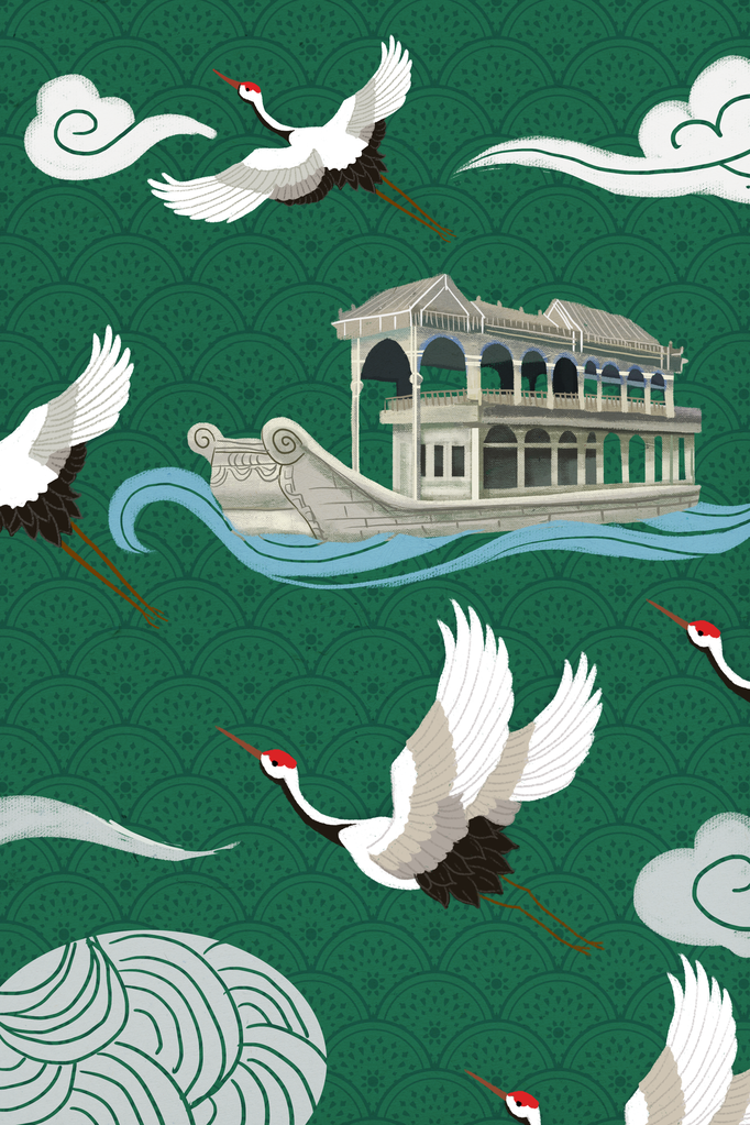 仙鹤国潮插画背景