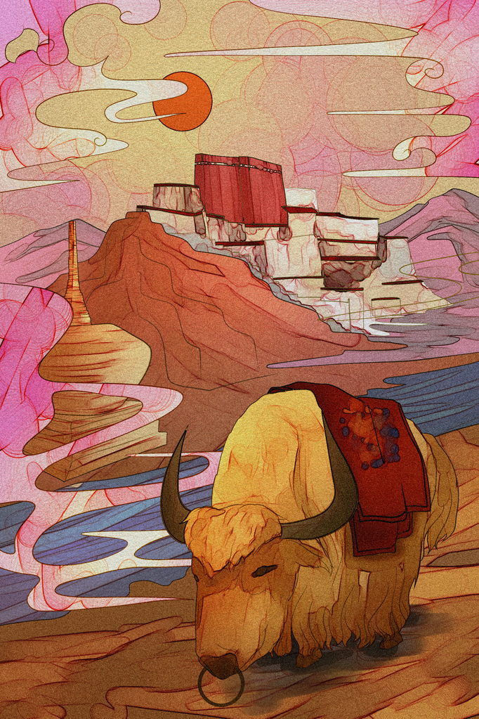 国潮风景画插画