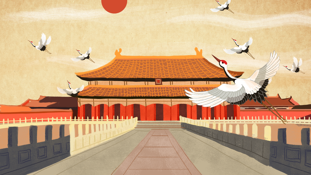 国潮建筑场景插画