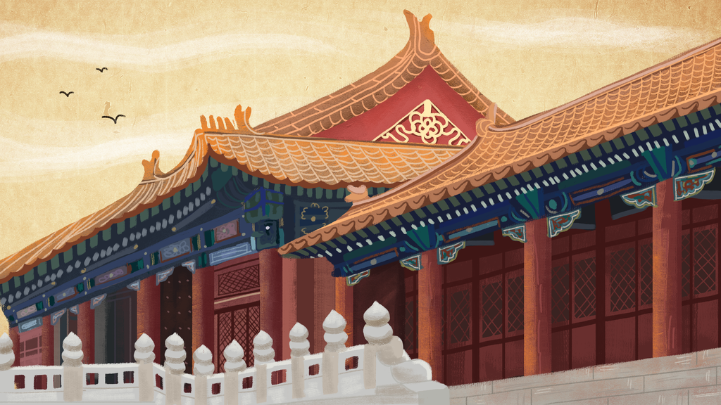 国潮建筑场景插画