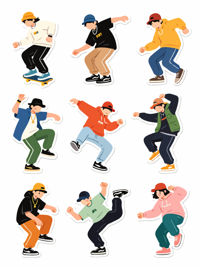 手绘街舞主题贴纸插画