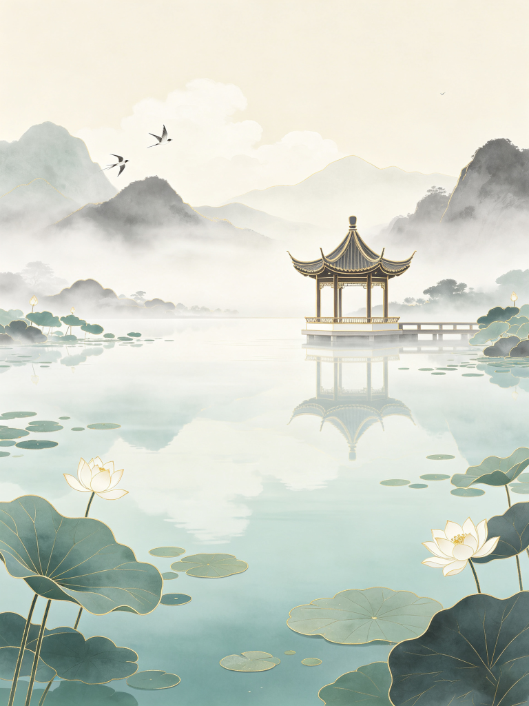 古朴典雅中式中国风山水荷塘背景