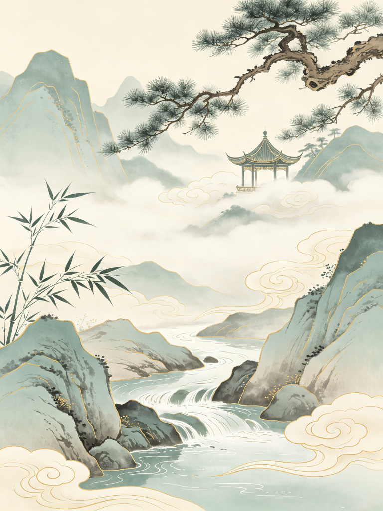 古朴典雅中式中国风山水背景