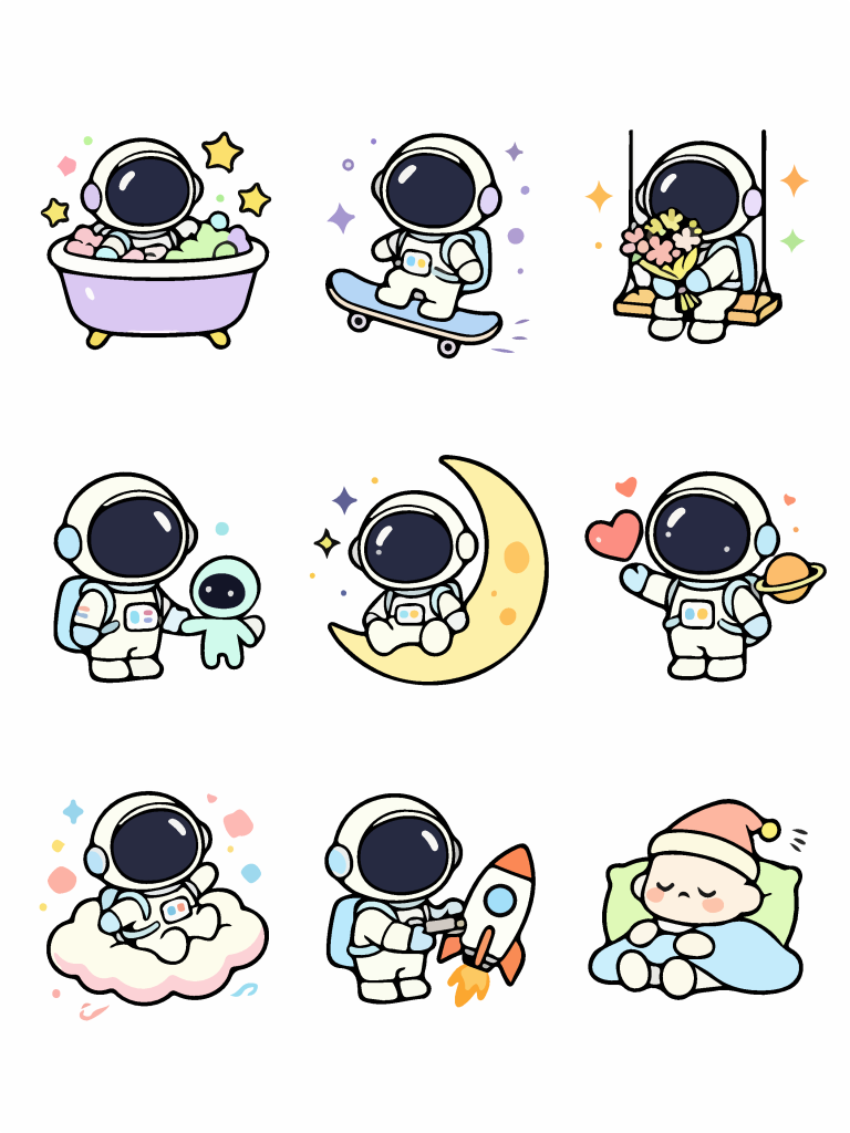 卡通宇航员矢量贴纸插画