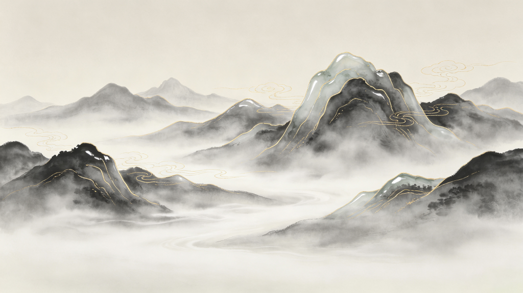 清新典雅中式山脉背景