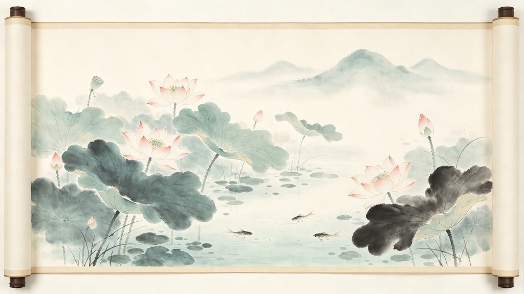 清新典雅卷轴背景