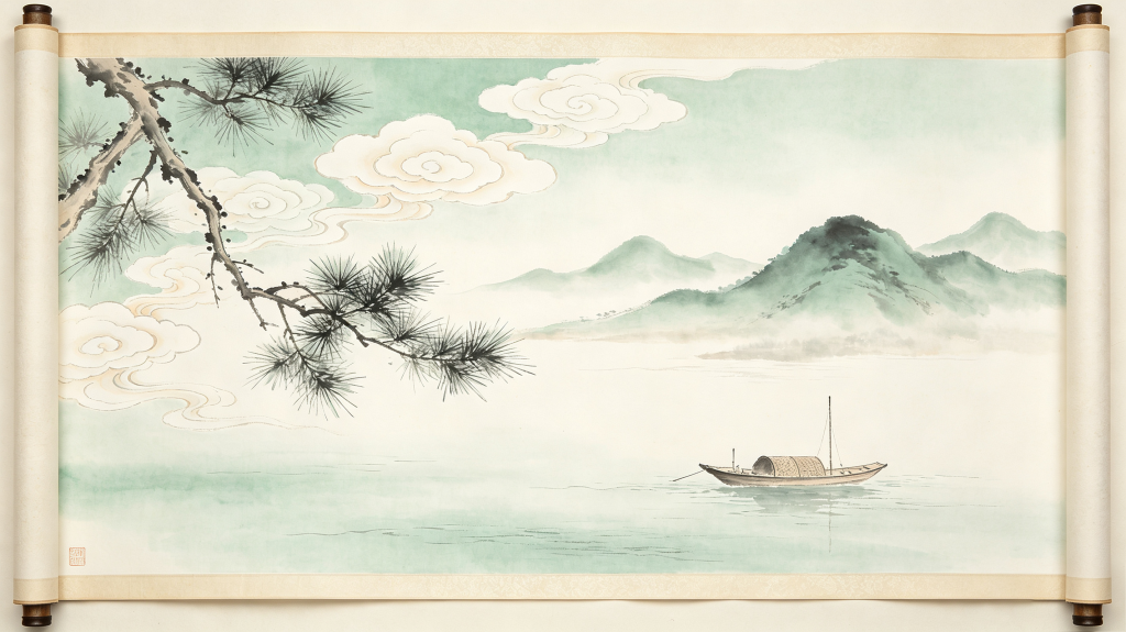 清新典雅卷轴背景