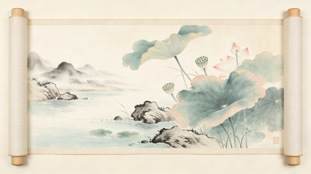 清新典雅卷轴背景