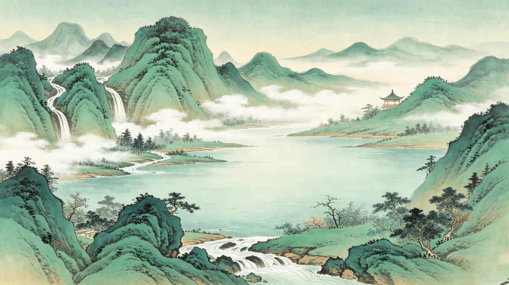 中国风水墨青绿山水古朴中式背景