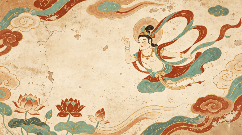 古朴典雅飞天敦煌壁画国潮背景元素