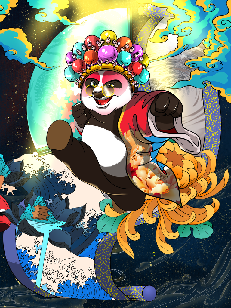 国潮熊猫插画素材