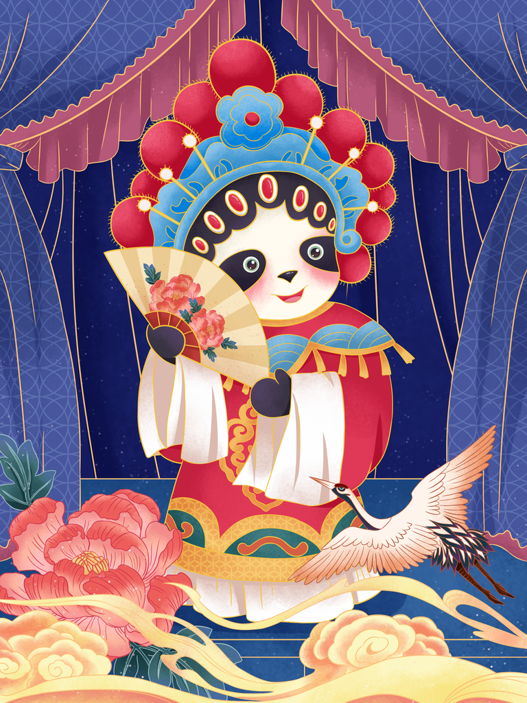 国潮熊猫插画素材
