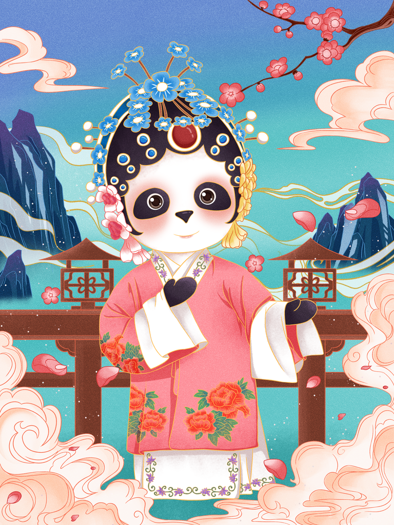 国潮熊猫插画素材