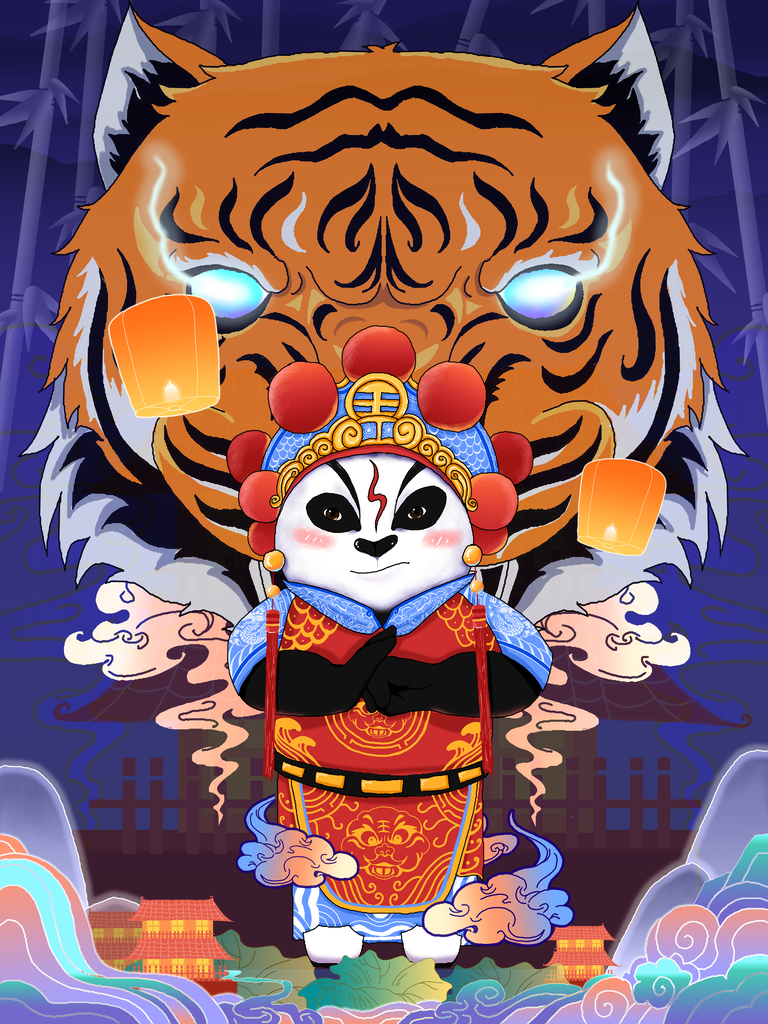 国潮熊猫插画素材