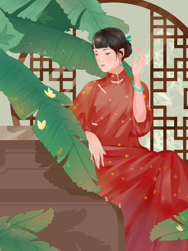 民国风旗袍美女插画图片
