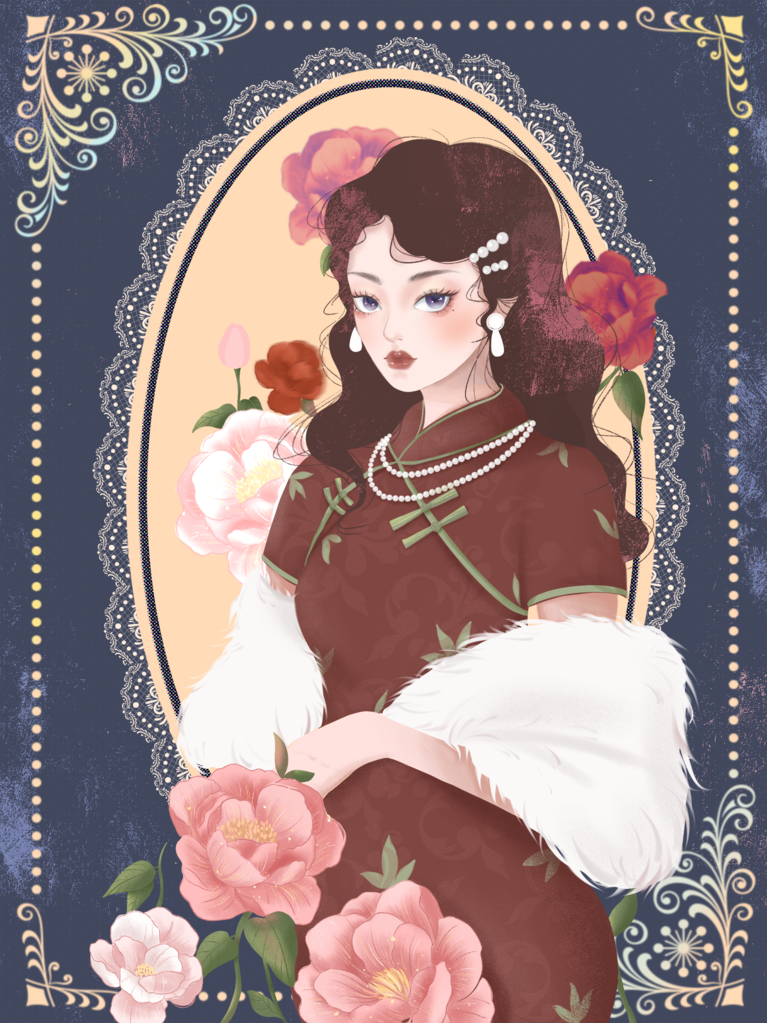 民国风旗袍美女插画素材