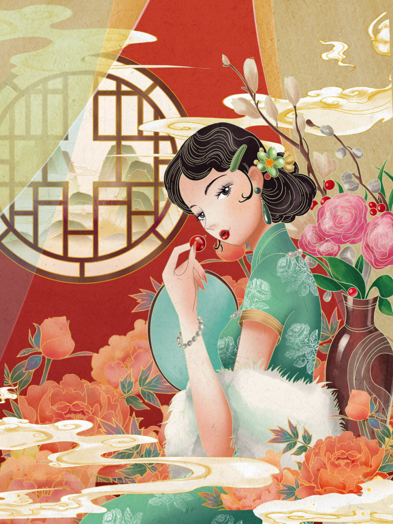 旗袍美女插画素材