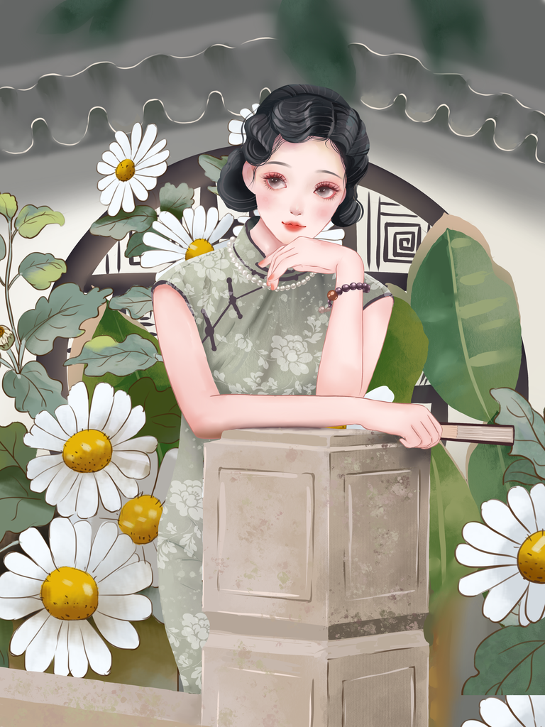 旗袍美女插画素材