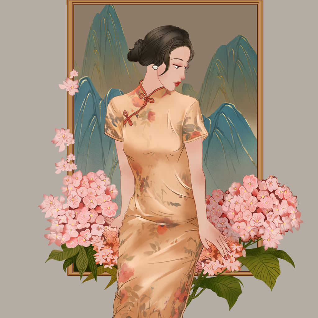 旗袍美女插画素材