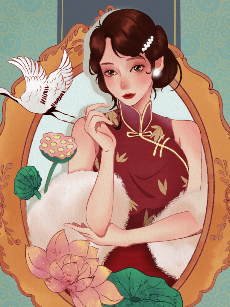 民国风旗袍女插画