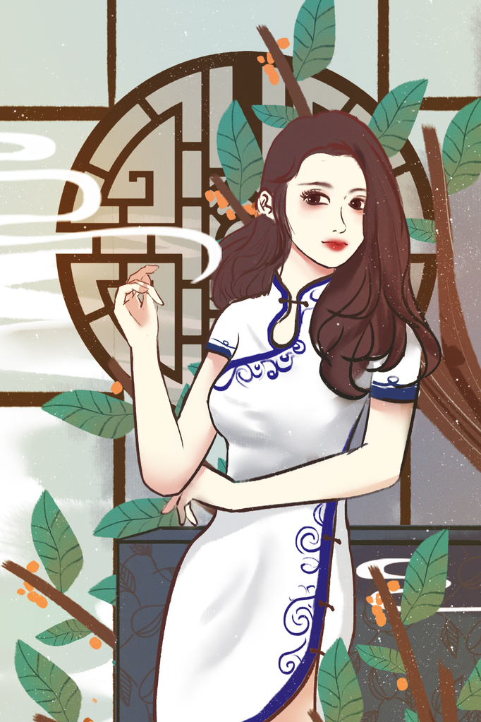 民国风旗袍女插画