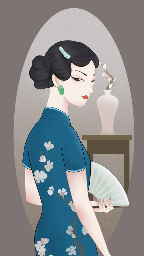 民国风旗袍女插画素材
