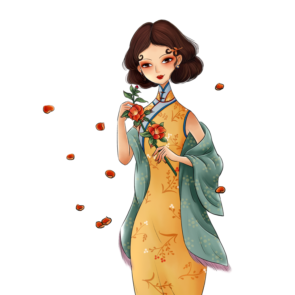 民国风旗袍女插画素材