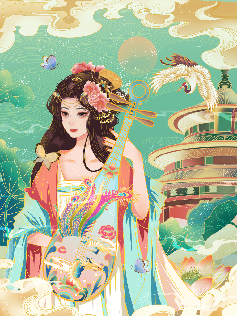 古代美女插画素材