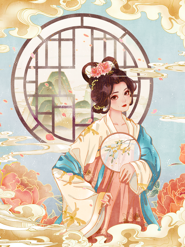 古代美女插画素材