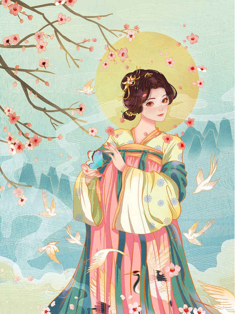 古代美女插画素材