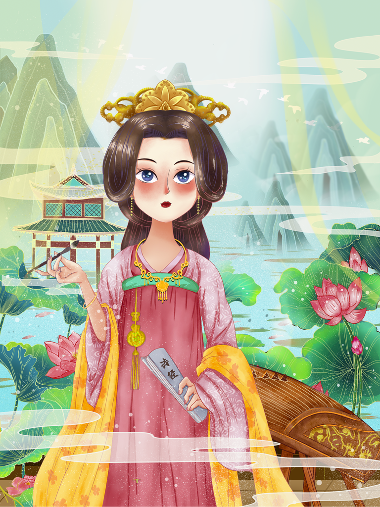 古代美女手绘插画素材